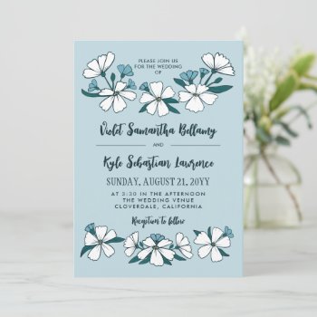 Folksy White Blue Flowers Wedding Invitation by Paperpaperpaper at Zazzle