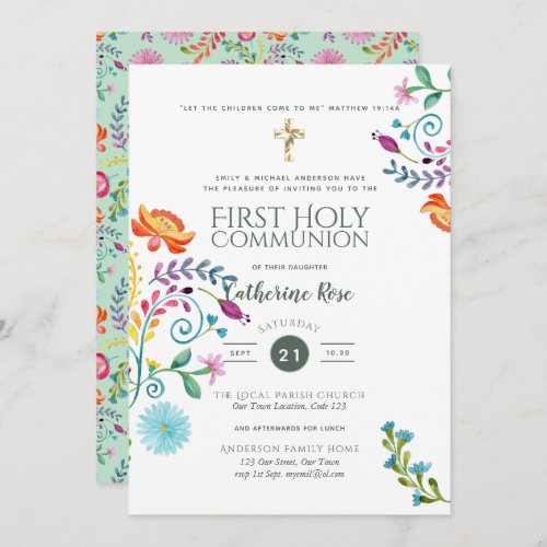 Folksy Wildflower Holy Communion Invite Watercolor