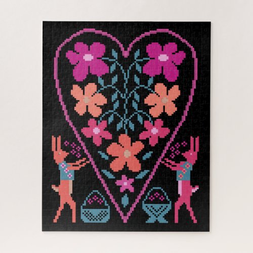 Folky Floral Heart with Rabbits Puzzle