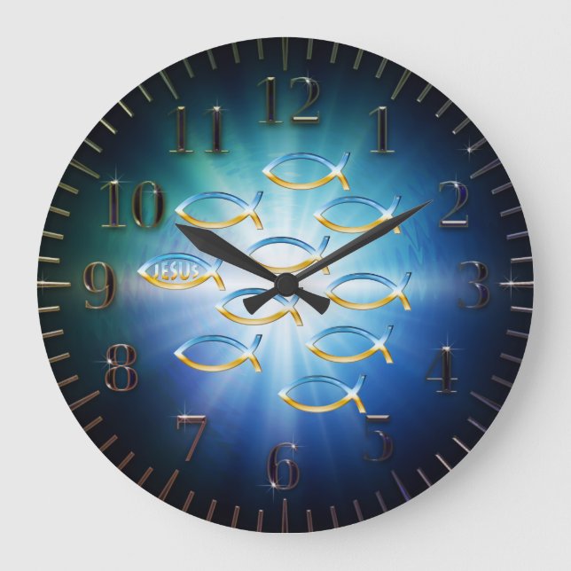 Follow Him - Christian Fish Symbol Large Clock (Front)