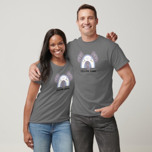 Follow Jesus child inspired elephant rainbow text T_Shirt