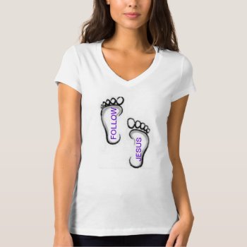 Follow Jesus Tee Shirt Footprints by CREATIVECHRISTIAN at Zazzle