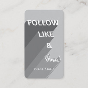 Follow, Like & Share Grey Social Media Photo Business Card