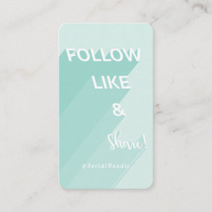Follow, Like & Share Mint Green Social Media Photo Business Card