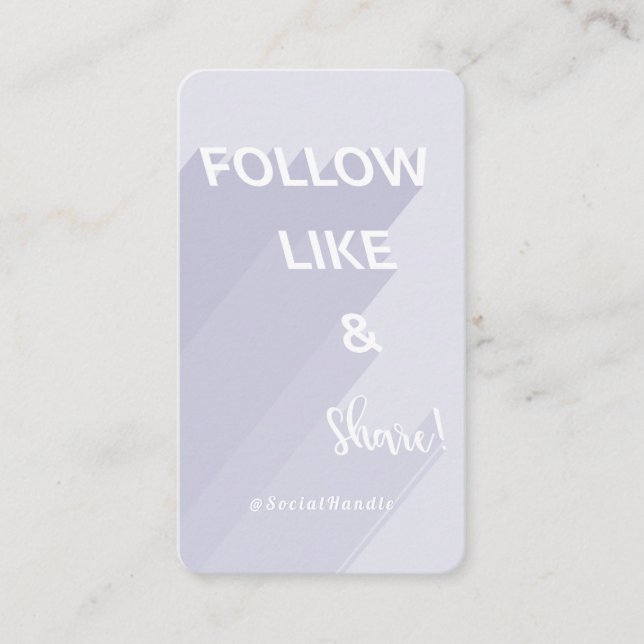 Follow, Like & Share Periwinkle Social Media Photo Business Card (Front)