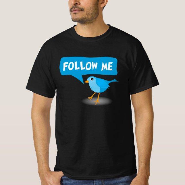 Follow Me Little Blue Bird Twitter Custom Username T-Shirt (Front)