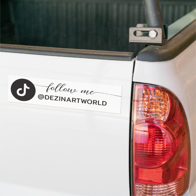 Follow Me Tiktok Social Media Page Black White Bumper Sticker (On Truck)
