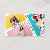 Follow Me Trendy Social Media Photo Layout White Business Card (Front)
