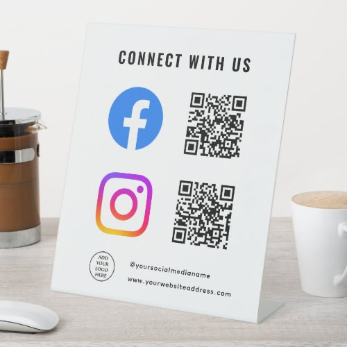 Follow Scan Connect With Us QR Code Logo Here Pedestal Sign