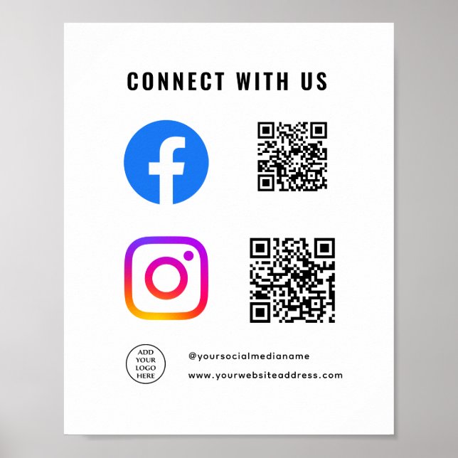 Follow Scan Connect With Us QR Code Logo Here Poster (Front)