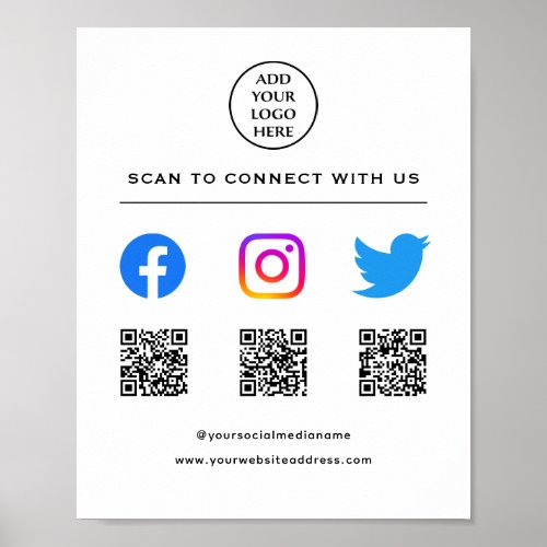 Follow Scan Me Connect With Us QR Code Your Logo Poster