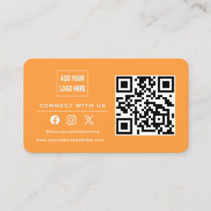 Follow Scan To Connect With Us Neon Orange White Business Card