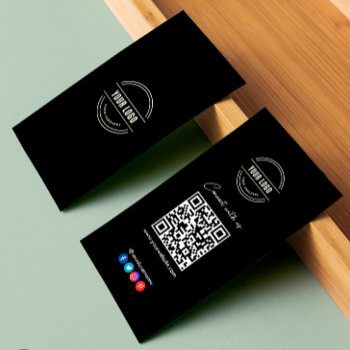 Follow Scan To Connect With Us Qr Code Black White Business Card by Custom_Your_Logo at Zazzle