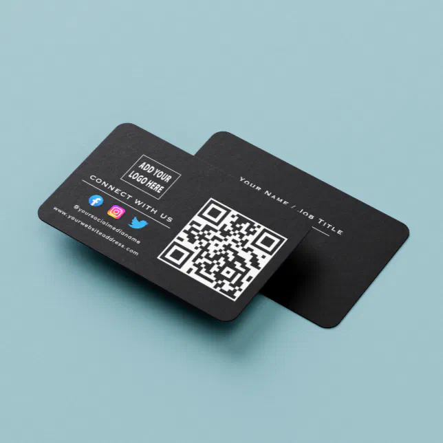 Follow Scan To Connect With Us QR Code Black White Business Card | Zazzle