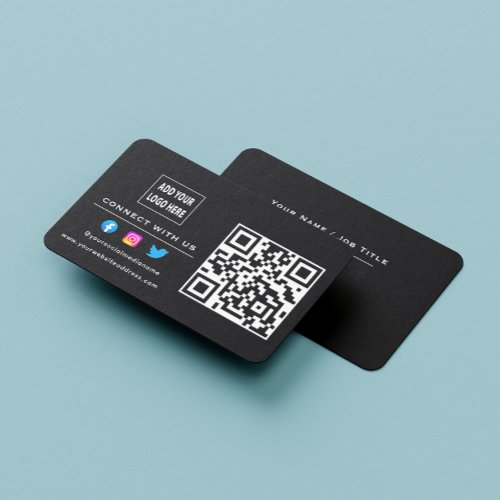 Follow Scan To Connect With Us QR Code Black White Business Card