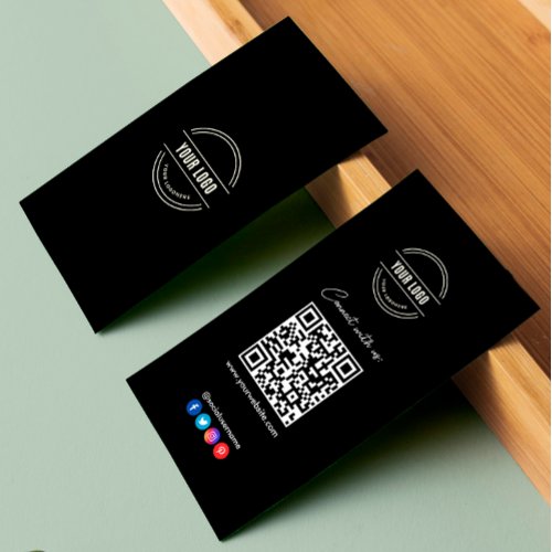 Follow Scan To Connect With Us QR Code Black White Business Card