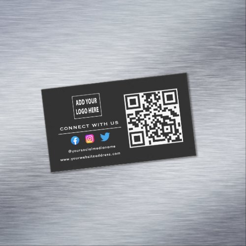 Follow Scan To Connect With Us QR Code Black White Business Card Magnet