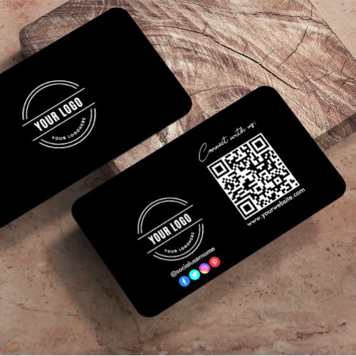 Follow Scan To Connect With Us QR Code Black White Calling Card