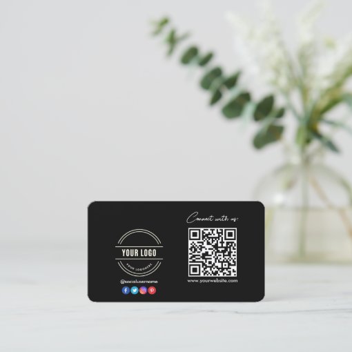 Follow Scan To Connect With Us QR Code Black White Calling Card Zazzle