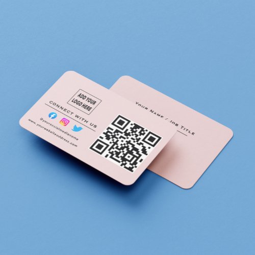 Follow Scan To Connect With Us QR Code Blush Pink Business Card