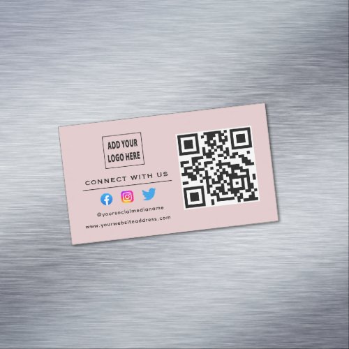 Follow Scan To Connect With Us QR Code Blush Pink Business Card Magnet