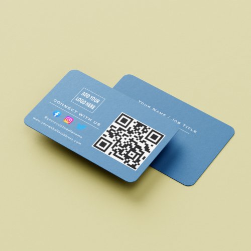 Follow Scan To Connect With Us QR Code Dusty Blue Business Card