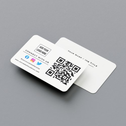 Follow Scan To Connect With Us QR Code White Black Business Card