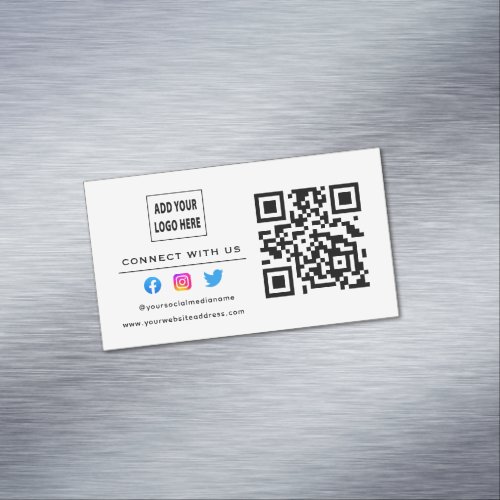 Follow Scan To Connect With Us QR Code White Black Business Card Magnet
