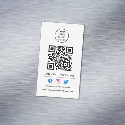 Follow Scan To Connect With Us QR Code Your Logo Business Card Magnet
