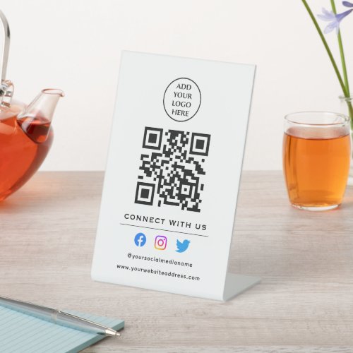 Follow Scan To Connect With Us QR Code Your Logo Pedestal Sign