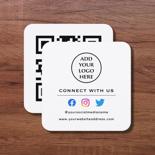 Follow Scan To Connect With Us Your Logo QR Code Square Business Card