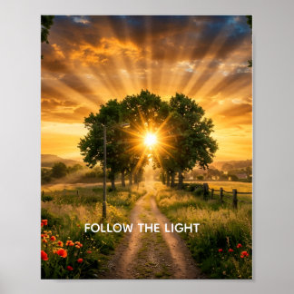 FOLLOW THE LIGHT - Inspirational Sunset Tree Poste Poster
