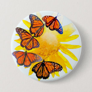 Follow The Light Watercolor Monarch Butterflies Button