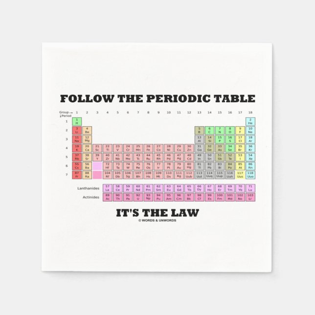 Follow The Periodic Table It's The Law (Chemistry) Paper Napkins (Front)