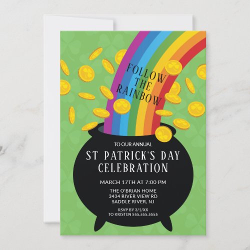 Follow the Rainbow St Patricks Day Party Invitation
