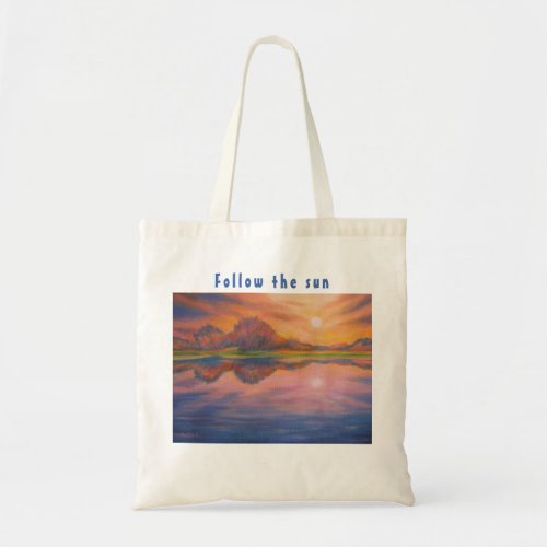 Follow the sunDawn Landscape Throw Pillow Tote Bag