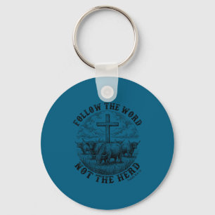 Follow the word not the herd highland cow cross keychain