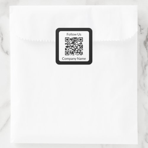 Follow Us Black and White Business Name QR Code  Square Sticker