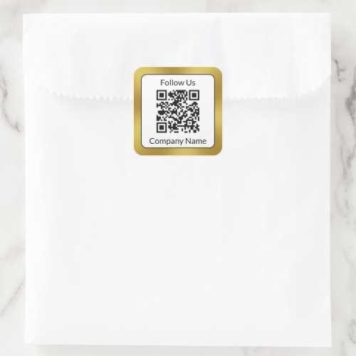 Follow Us Black White Gold Business Name QR Code  Square Sticker