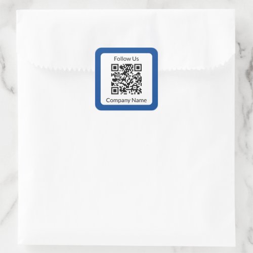 Follow Us Blue and White Business Name QR Code  Square Sticker