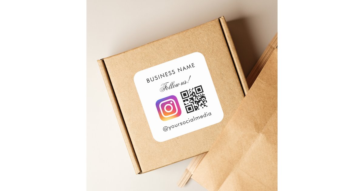 Follow Us Custom QR Code Business Name Instagram Square Sticker | Zazzle