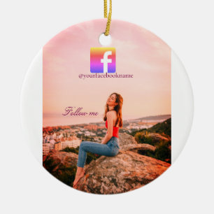 follow us facebook username social media photo  ceramic ornament