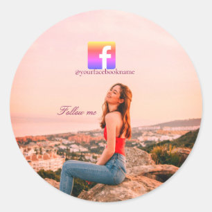 follow us facebook username social media photo classic round sticker