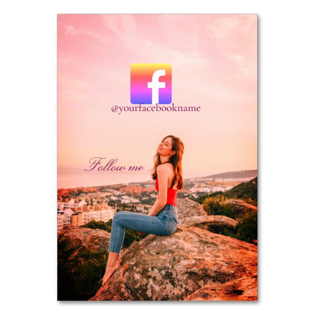 follow us facebook username social media photo  table number (Front)