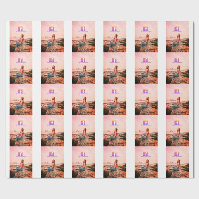 follow us facebook username social media photo  wrapping paper (Flat)