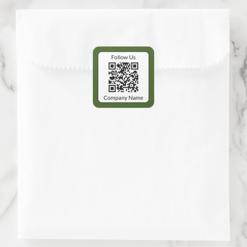 Follow Us Green and White Business Name QR Code  Square Sticker