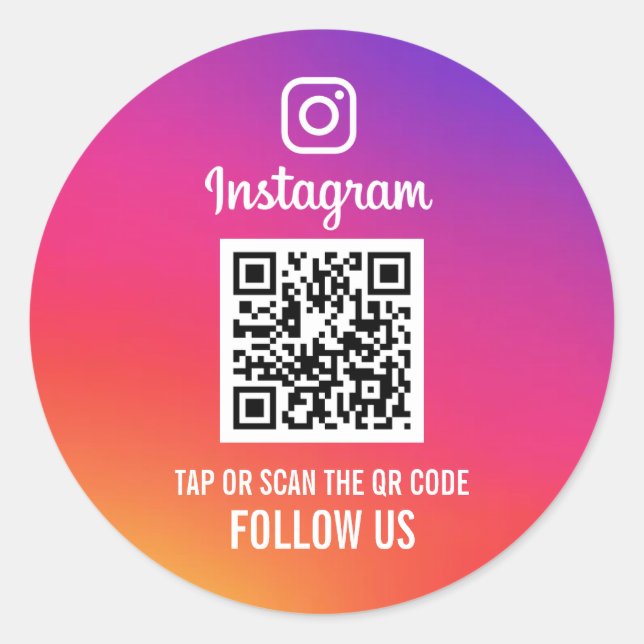 Follow Us Instagram Social Media QR Code Classic Round Sticker (Front)