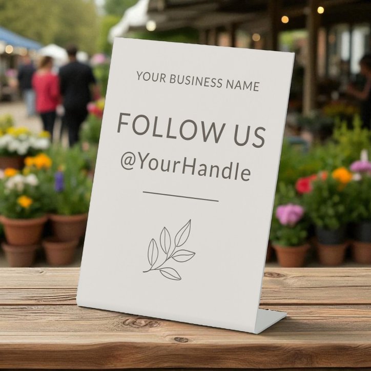 Follow Us Minimalist Small Business Neutral Pedest Pedestal Sign