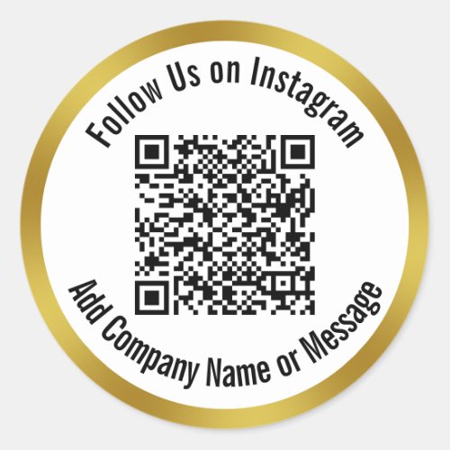 Follow Us on Instagram Black White Gold QR Code Classic Round Sticker