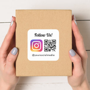 Follow Us On Instagram Social Media QR Code Simple Square Sticker